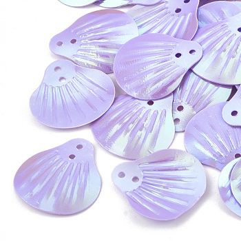 Ornament Accessories, Plastic Paillette/Sequins Beads, AB Color Plated, Shell, Lilac, 19x17.5x1mm, Hole: 1.5mm, about 4500pcs/500g