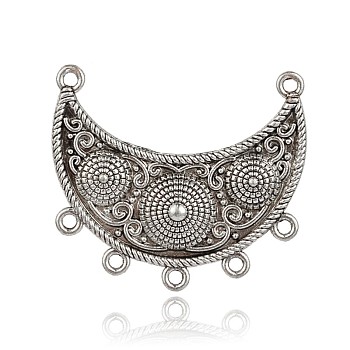 Tibetan Style Curved Alloy Moon Chandelier Components Links, Antique Silver, 44x47.5x6mm, Hole: 2.5mm