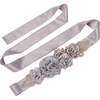 Satin Ribbon, Bridal Belt for Wedding Dress, with Glass Rhinestone and Imitation Pearl Beads, Garment Accessories, Aqua, 10-5/8x1-1/2~3-3/8 inch(270x38~85mm)