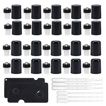 DIY Essential Oil Bottle Makings, with Steel Roller Ball, with Plastic Cap & Bottle Openers & Transfer Pipettes & Dropper, Black