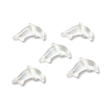 K9 Glass Cabochons, with Glitter Powder, Dolphin, White, 5.8x9.7x2.6mm