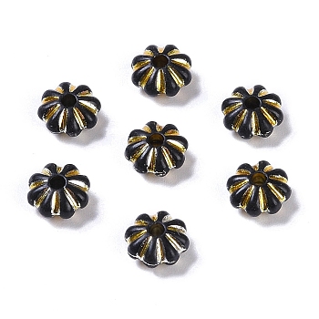 Acrylic Beads, Golden Metal Enlaced, Flower, Black, 6.5x6.5x3.5mm, Hole: 1.6mm, about 6250pcs/500g