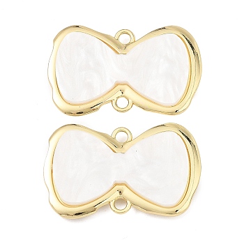 Alloy Acrylic Connector Charms, Bowknot Links, White, Golden, 26x40.5x5.5mm, Hole: 3mm