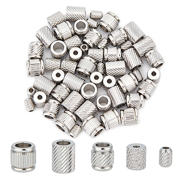 60Pcs 5 Style 201 Stainless Steel European Beads, Large Hole Beads, Column, Stainless Steel Color, 6~9x4.2~8mm, Hole: 2~4.3mm, 12pcs/style