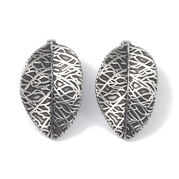 316 Surgical Stainless Steel Pendants, Leaf Charm, Antique Silver, 42x25x1.5mm, Hole: 2mm