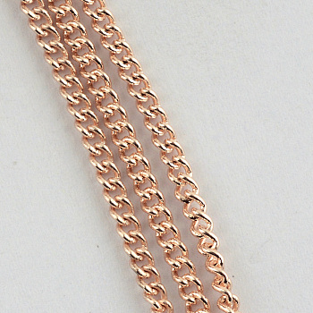 Unwelded Iron Curb Chains, with Spool, Rose Gold, 2.5x1.6x0.45mm, about 328.08 Feet(100m)/roll