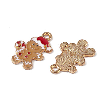 Christmas Alloy Enamel Pendants, Gingerbread Man Charm, Light Gold, Camel, 20x13x1mm, Hole: 2mm
