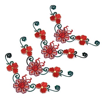 Computerized Embroidery Non Woven Fabric Iron On/Sew On Patches, with Polyester Thread Costume Accessories, Hot Melt Adhesive on the Back, Plum Blossom, FireBrick, 190x75x1.5mm