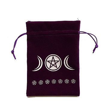 Velvet Tarot Cards Storage Bags, Tarot Desk Storage Holder, Purple, Triple Moon, Moon Pattern, 18x13cm