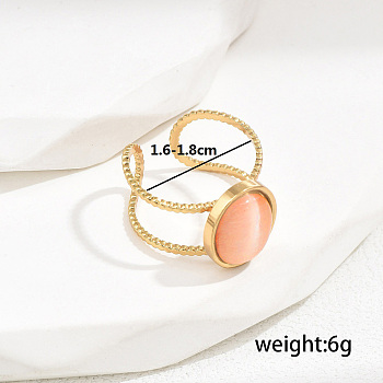 Stylish Stainless Steel Cat Eye Oval Open Cuff Ring for Women Vacation Gift, Orange, Inner Diameter: 16~18mm