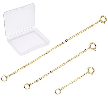 SUNNYCLUE 3Pcs 3 Style 925 Sterling Silver Chain Extender, with Clasps & Curb Chains, Golden, 32~78mm, Links: 2x1.5x0.1mm, Clasps: 8x5.5x1mm, Ring: 3x0.6mm, Hole: 2mm, 1pc/style