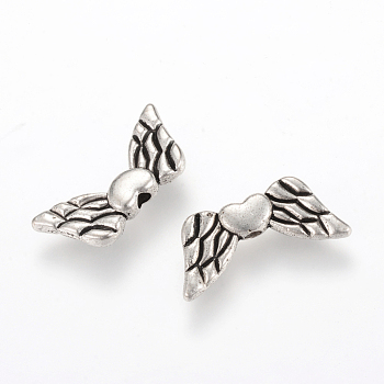 Tibetan Style Alloy Beads, Wing, Cadmium Free & Nickel Free & Lead Free, Antique Silver, 8.5x19x3mm, Hole: 2mm, about 1060pcs/1000g