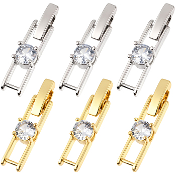 12Pcs 2 Colors Rack Plating Brass Micro Pave Clear Cubic Zirconia Fold Over Clasps, Long-Lasting Plated, Lead Free & Cadmium Free, Mixed Color, 21.5x5.5x4mm, Hole: 3.5x3mm, 6pcs/color