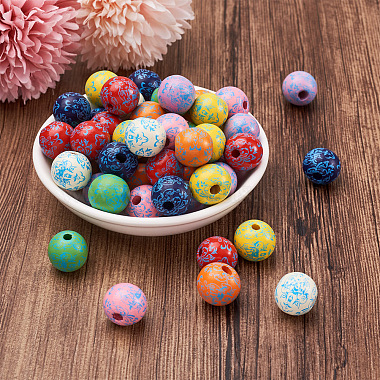 Fashewelry 80Pcs 8 Colors Printed Natural Wood Beads(WOOD-FW0001-08)-5