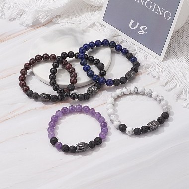 Natural Mixed Stone & Natural Lava Rock Round Beads Energy Power Stretch Bracelet for Girl Women(BJEW-JB07041)-3