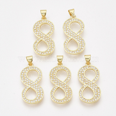 Real 14K Gold Plated Clear Number Brass+Cubic Zirconia Pendants