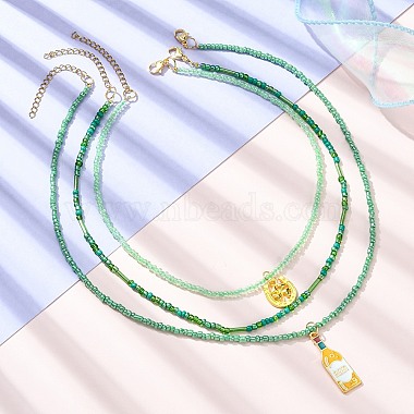 3Pcs 3 Style Alloy Enamel Pendant Necklaces Set with Glass Seed Beaded Chains(NJEW-JN04456)-5