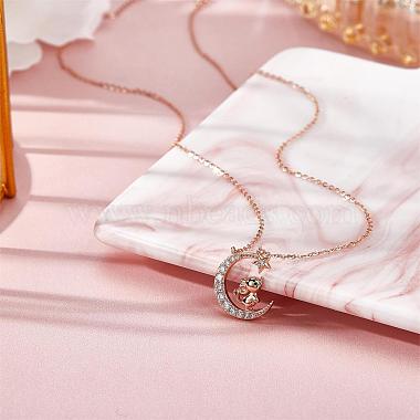 Chinese Zodiac Necklace Mouse Necklace 925 Sterling Silver Rose Gold Rat on the Moon Pendant Charm Necklace Zircon Moon and Star Necklace Cute Animal Jewelry Gifts for Women(JN1090A)-4