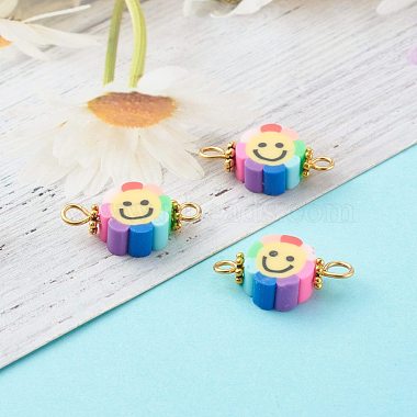 Flower with Smile Face Polymer Clay Links Connectors(PALLOY-JF00720)-5