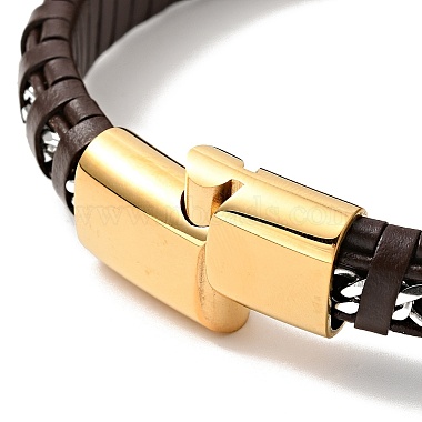 Leather & 304 Stainless Steel Rope Braided Cord Bracelet with Magnetic Clasp for Men Women(BJEW-C021-14)-5