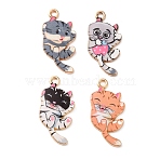 Printed Alloy Enamel Pendants, Cat Shape Charms, Golden, Mixed Color, 33~33.5x16x1.8mm, Hole: 2mm(FIND-G118-05G)