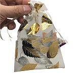 Gold Stamping Leaf Organza Printed Gift Bags with Drawstring, Jewelry Pouches, Wedding Party Christmas Favor Gift Bags, Rectangle, Gold, 15x10cm(PW-WGCD8B4-03)