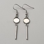 314 Stainless Steel Earring Hooks, Cabochon Settings, Flat Round, Stainless Steel Color, 55mm, Pin: 0.7mm, Tray: 8~8.5mm(STAS-WH0046-01E)
