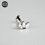 G23 Titanium Micro Pave Cubic Zirconia Cartilage Earrings, Internally Threaded Labrets Stud, Tragus Stud, Flat Back Earring, Leaf, Stainless Steel Color, 8mm, Pin: 1.2mm(WG0CACB-03)