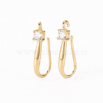 Brass Micro Pave Clear Cubic Zirconia Earring Hooks, with Horizontal Loop, Real 18K Gold Plated, Cadmium Free & Nickel Free & Lead Free, 18x3mm, Hole: 1.2mm, Pin: 0.7mm(ZIRC-S068-003-NF)