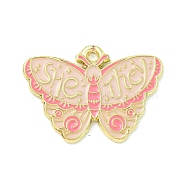 Alloy Enamel Pendants, Golden, She/They Pronouns Butterfly Charm, Pink, 18x25x1.5mm, Hole: 1.5mm(ENAM-I060-04A)