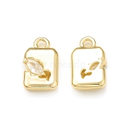 Clear Glass Pendnants, with Brass Findings, Rectangle Charms, Real 18K Gold Plated, 10x6x2mm, Hole: 1.2mm(KK-P228-10G)