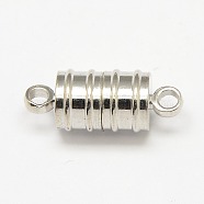 Brass Magnetic Clasps with Loops, Column, Silver Color Plated, 20x8mm, Hole: 2mm(KK-MC028-S)