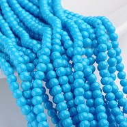 Painted Glass Bead Strands, Baking Paint, Round, Deep Sky Blue, 4mm, Hole: 1.1~1.3mm, about 200pcs/strand, 31.4 inch(DGLA-S071-4mm-12)
