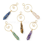 Natural Mixed Gemstone Copper Wire Wrapped Big Pendants, Faceted Bullet with Musical Note, Real 18K Gold Plated, 67~71x21~24x9~10.5mm, Hole: 4.5mm(PALLOY-JF02114)