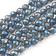 Electroplate Glass Beads Strands, Full Rainbow Plated, Faceted, Strawberry, Steel Blue, 6~6.5x6mm, Hole: 1.2mm, about 78pcs/strand, 18.9 inch(48cm)(EGLA-L018-A-FR03)