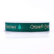 Polyester Grosgrain Ribbon for Christmas, Christmas Trees, Green, 16mm, about 100yards/roll(SRIB-P013-A01)