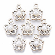 ABS Plastic Imitation Pearl Pendants, with UV Plating Acrylic Findings, Flower, Light Gold, 17.5x14.5x8mm, Hole: 1.8mm(OACR-R248-001LG)