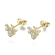 Brass Micro Pave Clear Cubic Zirconia Stud Earrings, with Ear Nuts, Nickel Free, Bees, Real 16K Gold Plated, 8x8.5mm, Pin: 0.8mm(EJEW-T046-29G-NF)