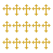 Polyester Metallic Thread Embroidery Applique Patch, Sewing Craft Decoration, Religion Cross, Gold, 96x72x1mm(PATC-WH0005-19)