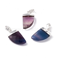 Natural Fluorite Pendants, Faceted Scabbard Charms, with Rack Plating Brass Findings, Silver, 18x10.5x5mm, Hole: 6x3.5mm(G-L479-43S)