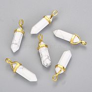 Natural Howlite Double Terminated Pointed Pendants, with Random Alloy Pendant Hexagon Bead Cap Bails, Golden, Bullet, 37~40x12.5x10mm, Hole: 3x4.5mm(G-G902-B21)
