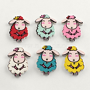 2-Hole Printed Wooden Buttons, Sheep, Mixed Color, 28x20x2.5mm, Hole: 2mm(BUTT-R031-108)