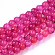 Natural Agate Beads Strands, Dyed, Round, Deep Pink, 4mm, Hole: 0.5mm, about 91~95pcs/strand, 14.57 inch~15.35 inch(37~39cm)(G-S359-241B)