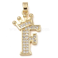 Rack Plating Brass Micro Pave Cubic Zirconia Pendants, Long-Lasting Plated, Lead Free & Cadmium Free, Real 18K Gold Plated, Letter F, 22~24x12~22x2mm, Hole: 3x4mm(KK-D535-01F-RS)