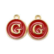 Golden Plated Alloy Enamel Charms, Cadmium Free & Lead Free, Enamelled Sequins, Flat Round, Red, Letter.G, 14x12x2mm, Hole: 1.5mm(ENAM-S118-03G)