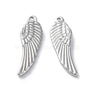 304 Stainless Steel Pendants, Wing Charm, Stainless Steel Color, 26.5x9x3mm, Hole: 1mm(STAS-P324-13P)