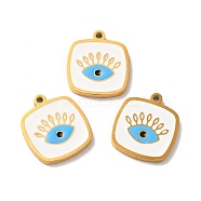 Ion Plating(IP) 304 Stainless Steel Enamel Pendants, Rectangle with Evil Eye Charm, Golden, 17x15x2mm, Hole: 1.5mm(STAS-A080-17G)