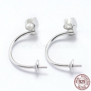Rhodium Plated 925 Sterling Silver Ear Nuts, with Cup Pearl Bail Pin, with 925 Stamp, U Shape, Platinum, 18x5.5mm, Pin: 0.8mm, Tray: 4mm(STER-I014-14P)