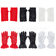 6 Pairs 6 Style Flower Pattern Lace Gloves, Fingerless Gloves, for Wedding Bride Supplies, Mixed Color, 165~260x85~90x1.5~2.5mm, 1 pair/style(AJEW-GA0006-10)