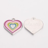 Alloy Enamel Pendants, Heart, Platinum, Colorful, Lead Free & Cadmium Free & Nickel Free, about 18mm long,17.5mm wide,1.5mm thick,hole:2mm(EA180Y-NF)